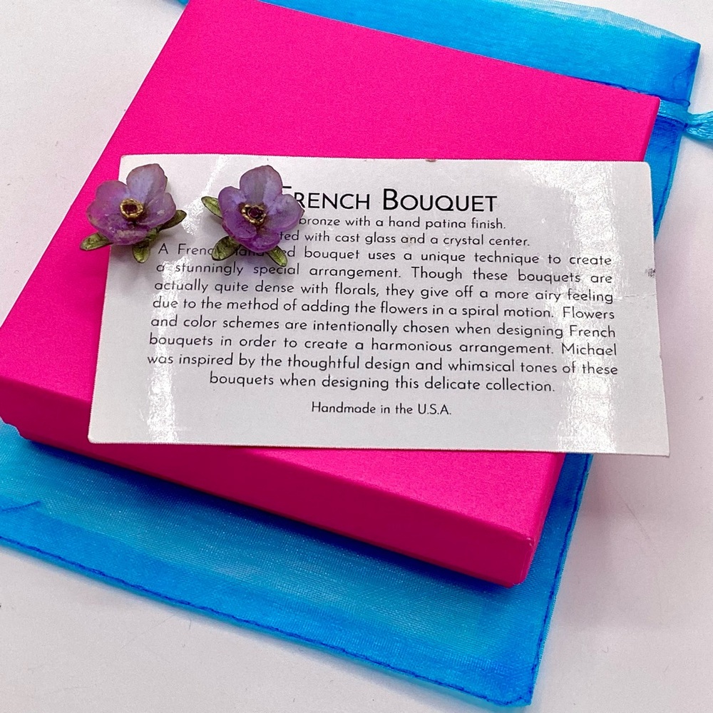 Michael Michaud French Bouquet Purple Flower Stud Earrings